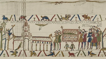 The Body of Edward the Confessor is carried to the Church of St. Peter the Apostle, Bayeux Tapestry